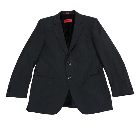 Hugo Boss Aamon Sports Coat Size 38R Dark Gray Blue Striped Wool Blazer - Picture 1 of 11